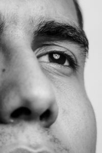 close up shot of a man s eye